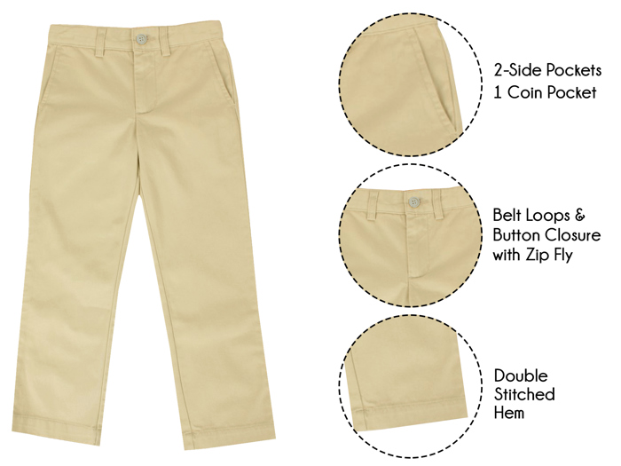 3 Pack Boy's Stretch Slim Fit School Uniform Chino Pants